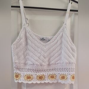 Hollister White Crochet Sunflower Knit Tank Top